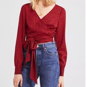 UO (Urban Outfitters) Cropped Gingham Wrap Blouse
